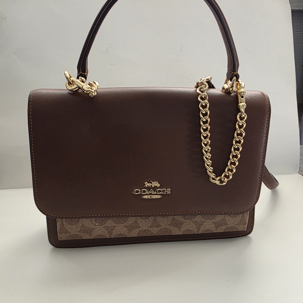 Coach Chocolate Brown Shoulder Bag with Gold Chain